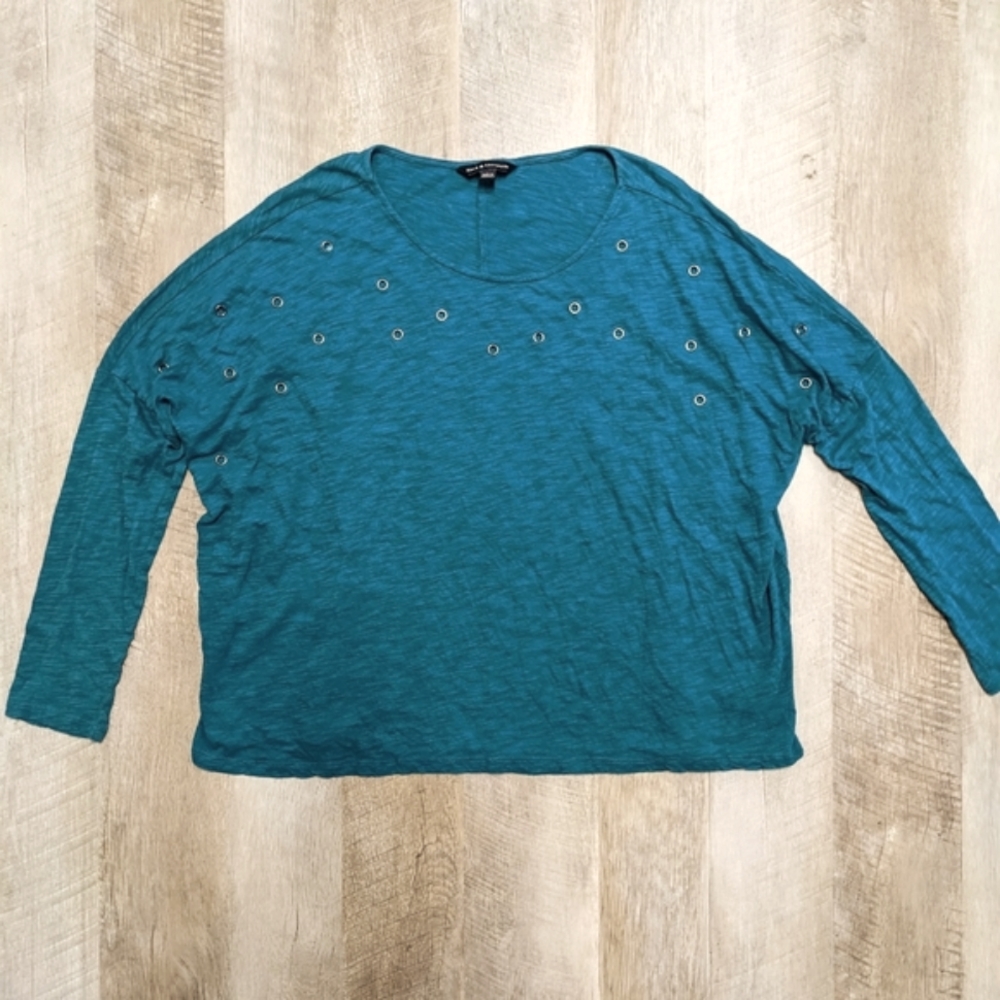 Rock and Republic Blue Long Sleeve Top Metal Grommet Rings